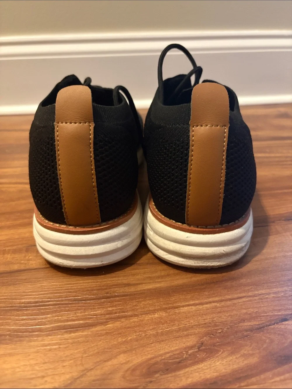 Men's Black Knit Derby with White Sole and Brown Trim